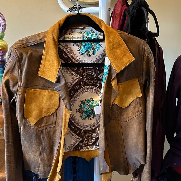 Two-Tone Brown Suede Western-Style Women's Leather Jacket - Picture 5 of 16